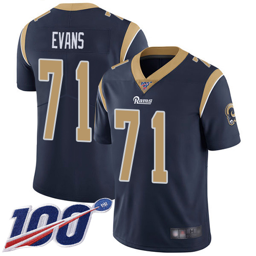 Los Angeles Rams Limited Navy Blue Men Bobby Evans Home Jersey NFL Football 71 100th Season Vapor Untouchable